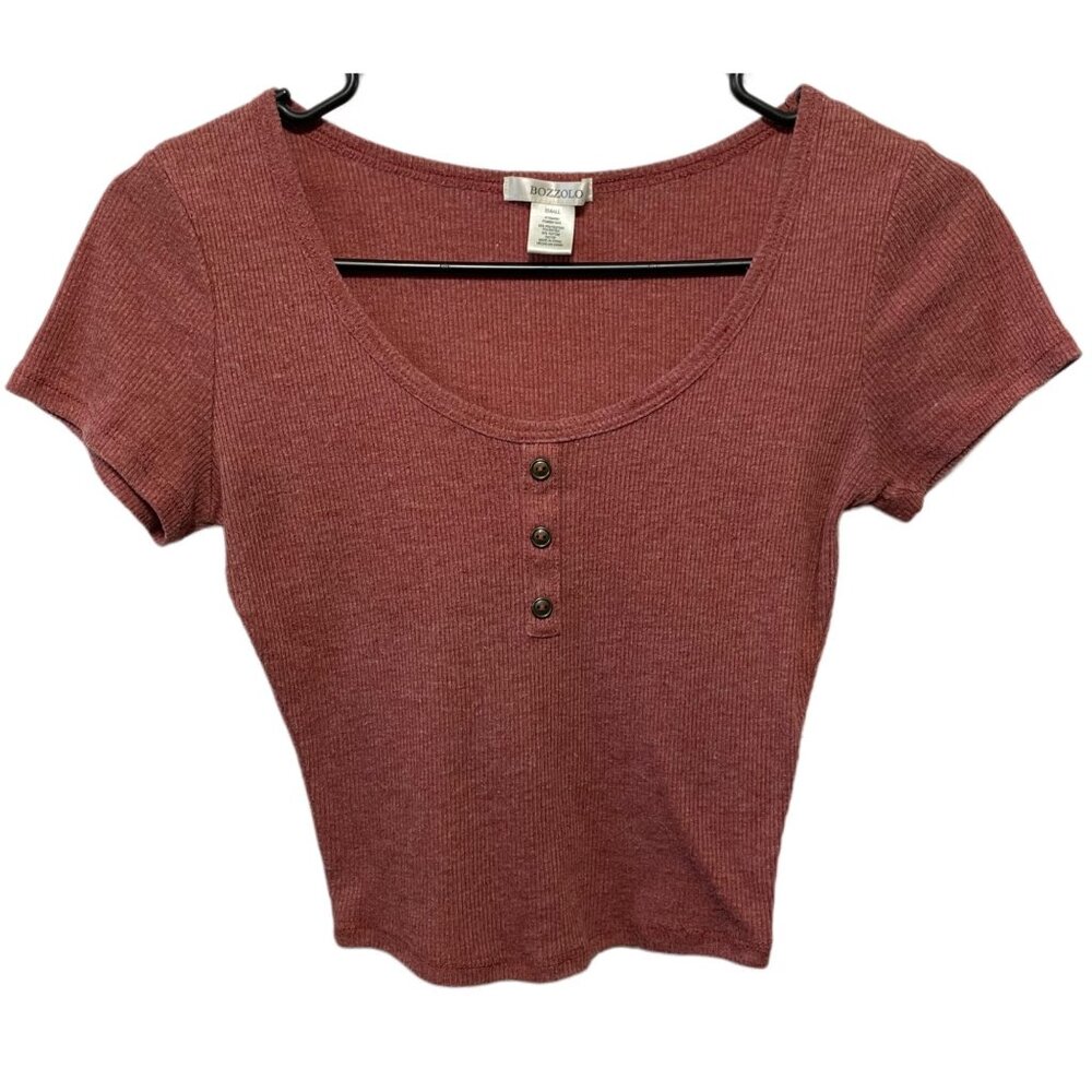 🌺 Bozzolo Ribbed Henley Crop Top in Mauve – Size Small